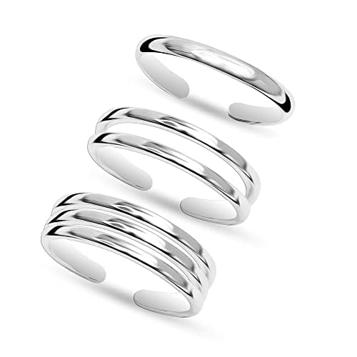 LeCalla 3 Stück 925 Sterling Silber minimalistischer dünner Bandring offen verstellbare Zehenringe für Frauen von LeCalla