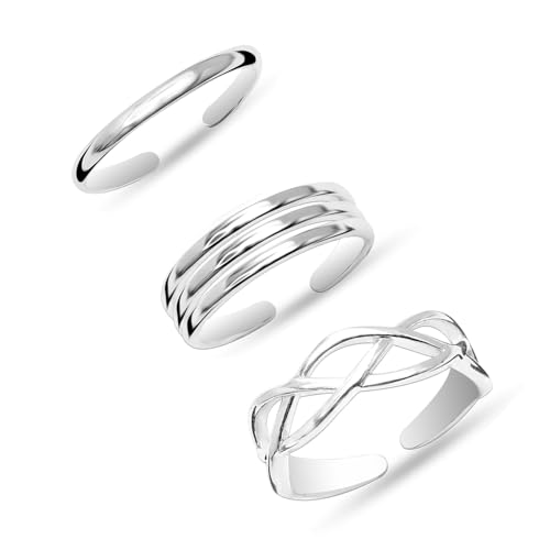 LeCalla 3Pcs 925 Sterling Silber Zehenringe für Frauen | Klassische verstellbare Band Zehenring | Sommer Strand Fuß Ring Schmuck für Frauen von LeCalla