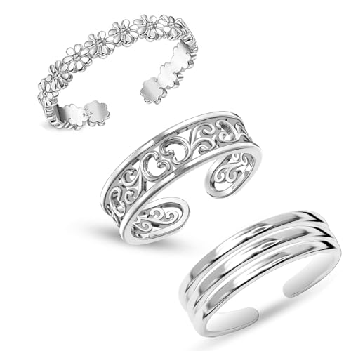 LeCalla 3Pcs 925 Sterling Silber Zehenringe für Frauen | Offene verstellbare Manschette Band Zehenringe | Sommer Strand Fußschmuck von LeCalla