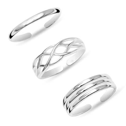 LeCalla 3Pcs Sterling Silber Zehenring Set für Frauen | Hypoallergene verstellbare einfache Band Zehenring | Sommer Strand offen Fuß Schmuck Set von LeCalla