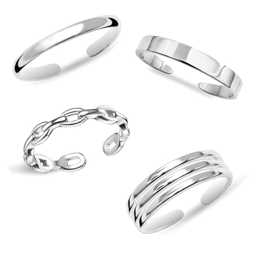 LeCalla 4 Stück 925 Sterling Silber Zehenringe für Frauen | Offene verstellbare Band Ringe Schmuck Set | Sommer Strand Zehenringe Set Fußschmuck von LeCalla