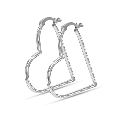 LeCalla Valentinstag Geschenke für Frauen - Sterling Silber Heart Hoop Earrings Schmuck leichtes italienisches Design Diamond-Cut Love Herz Creolen Ohrring für Frauen - 30mm von LeCalla