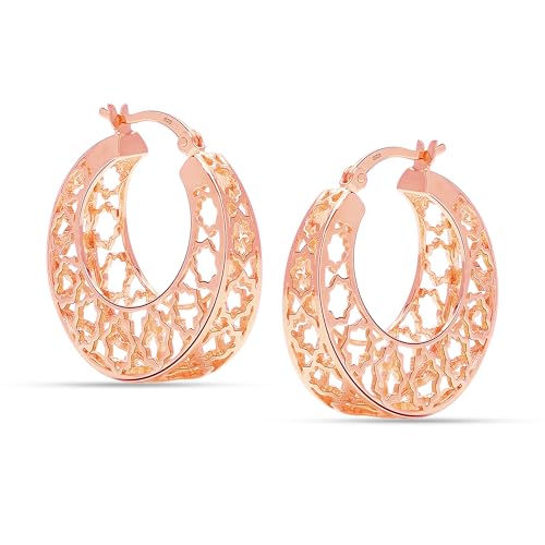 LeCalla 925 Sterling Silber 14K Rose-Gold vergoldet kleine Mesh filigrane Creolen handgefertigt runden Korb Weaven Creolen für Damen Teen 25 MM von LeCalla