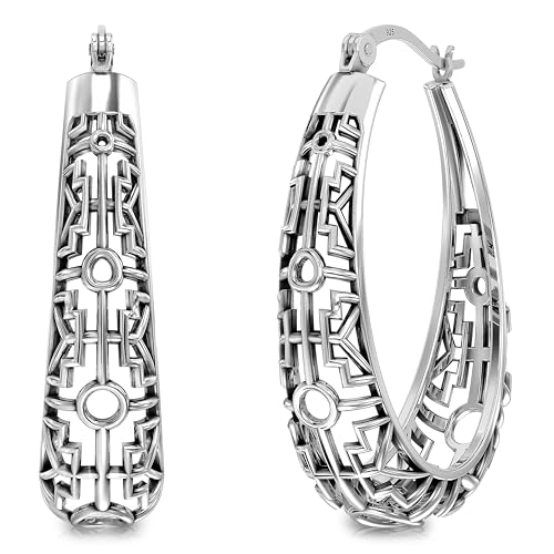 LeCalla 925 Sterling Silber Antik Filigran Ohrringe für Frauen | Mesh Filigran Oval Hoop Earring | Women's Click-Top Hoop Earrings 30MM von LeCalla