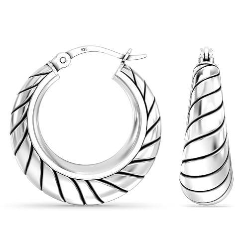 LeCalla 925 Sterling Silber Antik geflochtene verdrehte filigrane Ohrringe Leichte Bali Stil klobige SMALL Click-Top Ohrringe für Frauen - 25mm von LeCalla
