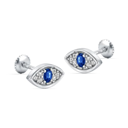 LeCalla 925 Sterling Silber Böser Blick Ohrringe für Damen | Rhodinierter blauer Saphir & Zirkonia Böser Blick Ohrstecker | Minimalistischer Kristall CZ Schutzschmuck 8MM von LeCalla