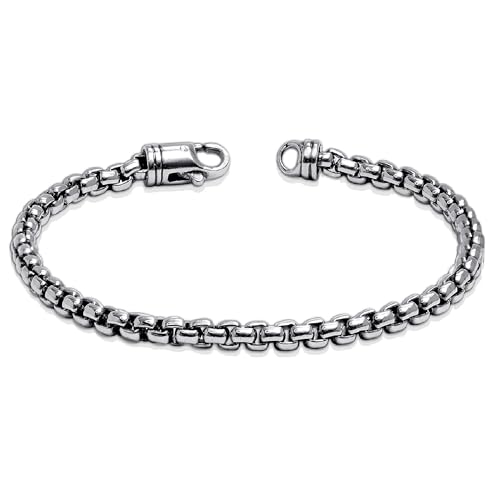LeCalla 925 Sterling Silber Box Kette Armband | Klassische Runde 6mm Quadrat Rolo Link Runde Box Kette Armband für Männer 9 Zoll von LeCalla