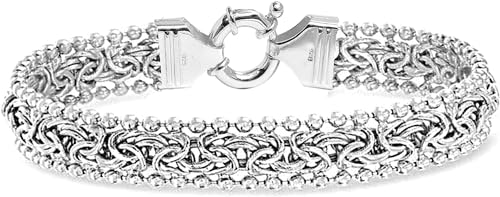 LeCalla 925 Sterling Silber Byzantine Armband für Frauen | Handmade Classic 10MM italienischen Perlen Byzantine Mesh Link Chain Armband 7 Zoll von LeCalla