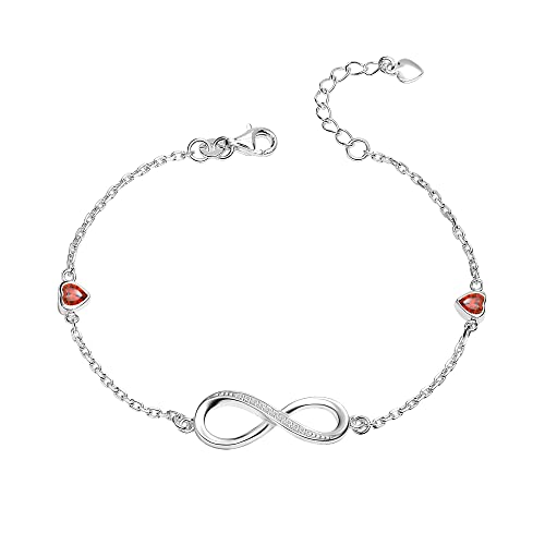 LeCalla 925 Sterling Silber CZ Infinity Granat Herz Charms verstellbare Armbänder für Frauen Teenager von LeCalla