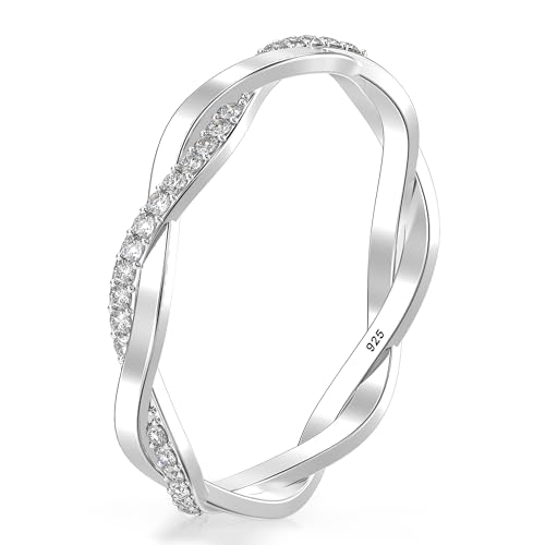 LeCalla 925 Sterling Silber Cubic Zirkonia Twisted Rope Eternity Band für Frauen, Erklärung Ehering Verlobungsringe für Frauen (Ringgröße - 7 No.) von LeCalla