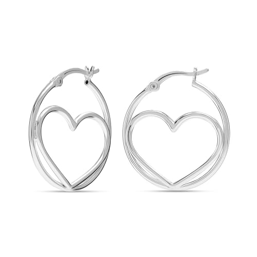 LeCalla 925 Sterling Silber Hoop Ohrringe Silberschmuck Leichtgewicht Click-Top Classic Love Heart Hoops Earring Outline Hoop Ohrringe für Frauen 27mm von LeCalla