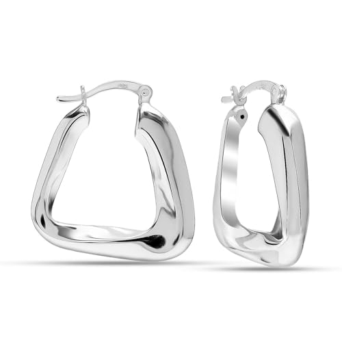 LeCalla 925 Sterling Silber Hoop Ohrringe für Damen | High Polished Twisted Chunky Triangle Hoop Earring | Minimalistisch Geometric Hoops 25MM von LeCalla