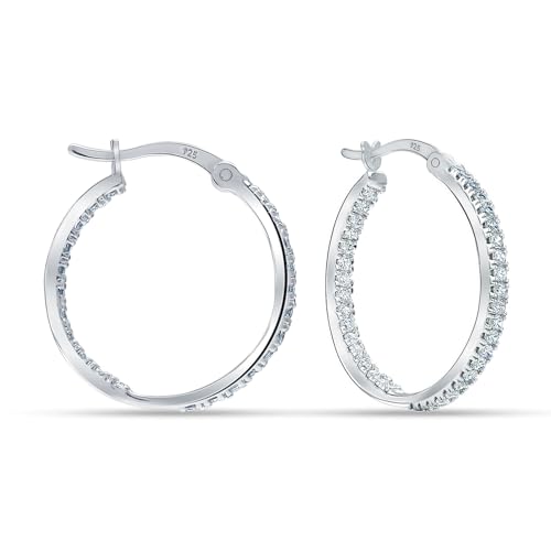 LeCalla 925 Sterling Silber Hoop Ohrringe für Damen with Dual-sided Zirkonia | Inside-Out Hoop Ohrringe Jewelry Gift 25MM von LeCalla