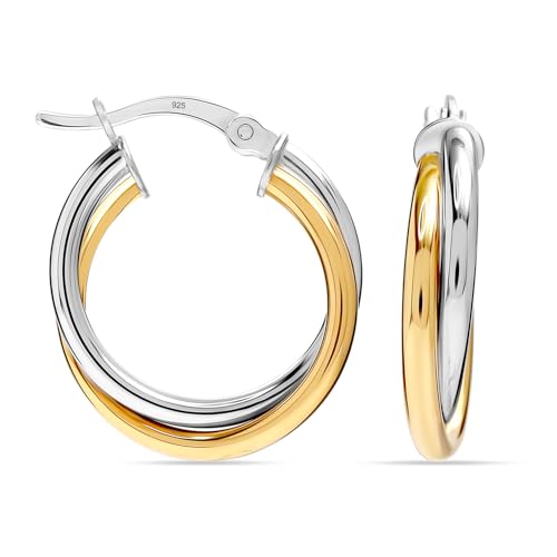LeCalla 925 Sterling Silber Hoop Ohrringe für Frauen | Kleine 14K vergoldet zwei-Ton-Klick-Top verflochtene klobige Ohrring Hoops - 20MM von LeCalla