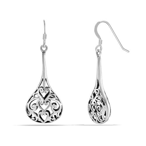 LeCalla 925 Sterling Silber Inspird Open Filigree Teardrop French-Wire Ohrhänger für Damen Teen von LeCalla