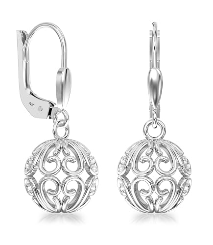 LeCalla 925 Sterling Silber Italienisch leichtes Herz Thema filigrane Kugel Leverback baumeln Ohrringe für Teenager Frauen 10MM von LeCalla