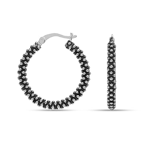 LeCalla 925 Sterling Silber Kaviar Creolen runde oxidierte metallische Kugel edle Ohrringe stilvoll strukturierte kleine Creolen fr Frauen 25 MM von LeCalla