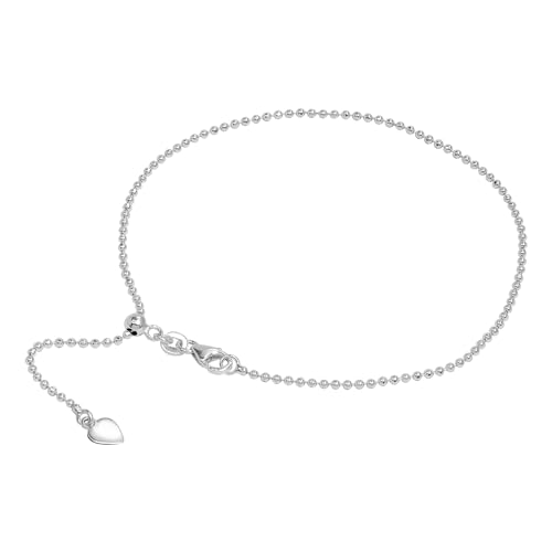 LeCalla 925 Sterling Silber Knöchel Armband für Frauen | Einstellbare Runde Perle Kugelkette Fußkettchen mit Herz Charme | Fuß-Schmuck Geschenke für Frauen Frau Freund ihr 10 Zoll von LeCalla