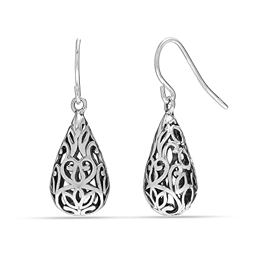 LeCalla 925 Sterling Silber Lacy Floral Teardrop Ohrhänger für Teenager Frauen von LeCalla