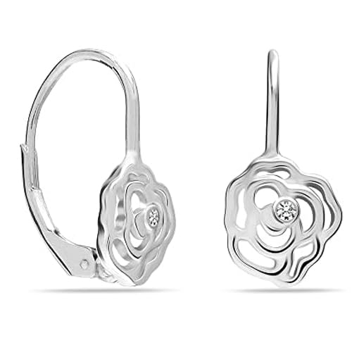 LeCalla 925 Sterling Silber Leverback funkelnde Rose Blume baumeln kubischer Zirkoniumdioxid Geschenk für Frauen von LeCalla