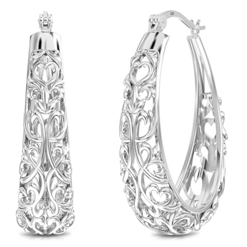 LeCalla 925 Sterling Silber Ohrringe für Frauen | Filigrane ovale Ohrringe | Mesh Filigrane Click-Top Ohrring Creolen - 30MM LeCalla 925 Sterling Silber Ohrringe für Frauen | Filigrane ovale Ohrringe | Mesh Filigrane Click-Top Ohrring Creolen - 30MM von LeCalla