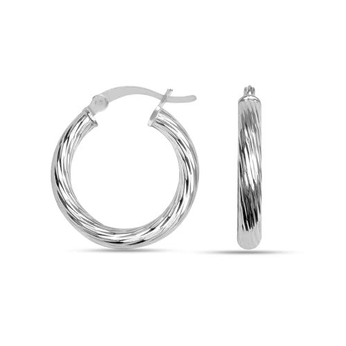 LeCalla 925 Sterling Silber Ohrringe für Frauen Hypoallergene Diamantschliff Ohrring Creolen für Frauen 15MM von LeCalla