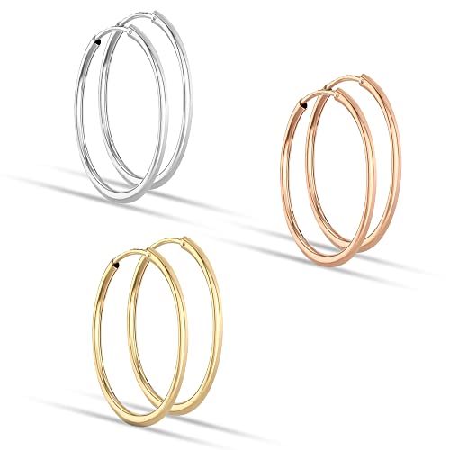 LeCalla 925 Sterling Silber Set mit 3 Paar endlosen 3 Farben Sleeper Creolen für Teenager Frauen 30MM von LeCalla