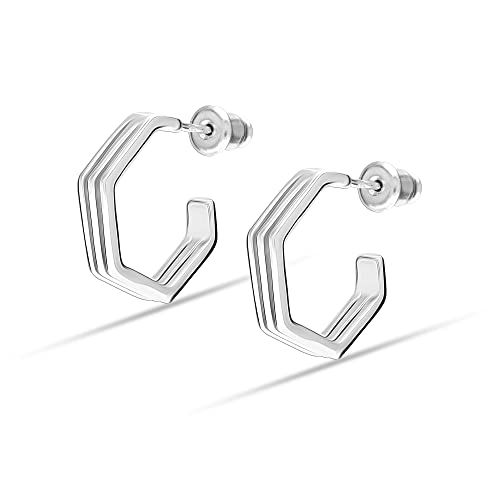 LeCalla 925 Sterling Silber Triple Geometric Post Split Huggie Half C Creolen für Damen Teen von LeCalla