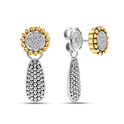 LeCalla 925 Sterling Silber Tropfen Ohrringe für Frauen | Antik zwei-Ton-Ohrringe | CZ Kaviar Perlen Tropfen Ohrring | Frauen Perlen Teardrop Ohrringe 28MM von LeCalla