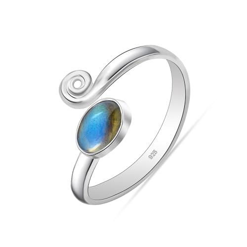 LeCalla 925 Sterling Silber Zehenringe für Frauen | Grau Blau Labradorit Stein Zehenring Midi Ring | Offen Einstellbare Handmade Edelstein Fuß Ring von LeCalla