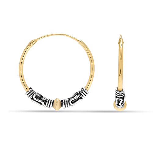 LeCalla 925 Sterling Silber Zweifarbiger Perlen Bohemian Bali Tribal Endless Creolen Ohrring für Teenager Frauen 20mm von LeCalla