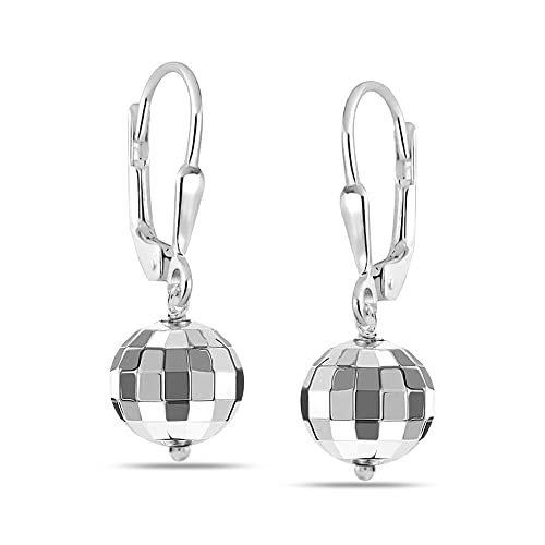 LeCalla 925 Sterling Silber baumeln Ohrringe Leichtgewicht Spiegel gehämmert Ball Tropfen Ohrring Leverback Disco Ball tropfen Ohrring für Frauen - 8mm von LeCalla