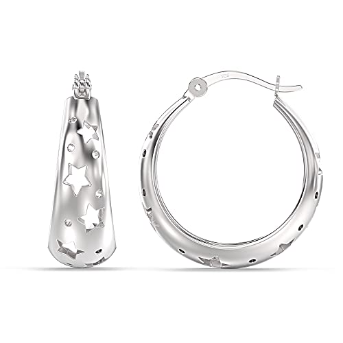 LeCalla 925 Sterling Silber filigrane runde Creolen Stern kleine Ohrringe für Damen Teenager von LeCalla