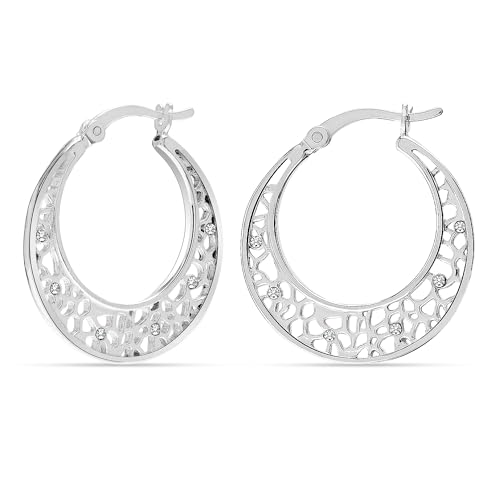 LeCalla 925 Sterling Silber filigranen Reifen für Frauen | Kleine Micro Pave CZ Mesh filigranen Reifen Ohrring | Handmade Basket Weaven Hoop Ohrring - 25MM von LeCalla