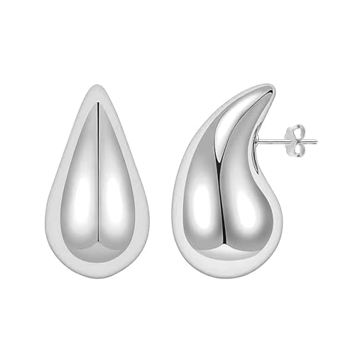 LeCalla 925 Sterling Silber klobige Ohrstecker für Frauen | hohle Wasser Tropfen Birne Form Ohrringe | kleine Tropfen Ohrring Dupes 16MM von LeCalla