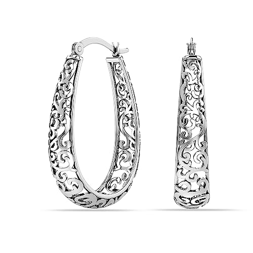 LeCalla 925 Sterling Silber ovale antike filigrane Creolen für Damen von LeCalla