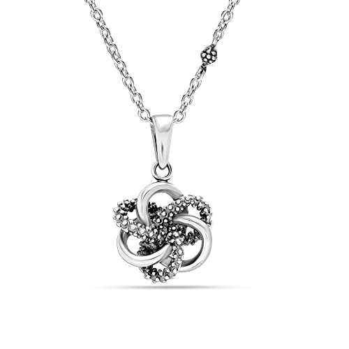 LeCalla 925 Sterling Silver Antique Caviar Beaded Love Knot Pendant Necklace for Women Teen von LeCalla