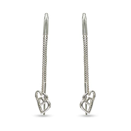 LeCalla 925 Sterling Silver Jewelry Light-Weight Heart Drop Threader Earring for Women von LeCalla
