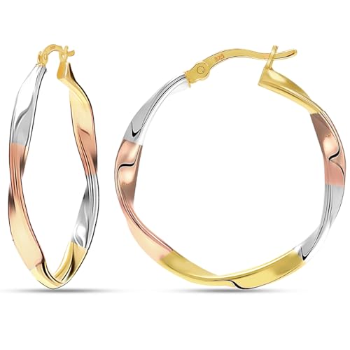 LeCalla Frauen Sterling Silber Runde Twist Hoop Ohrringe |14K vergoldet dreifarbig leichtes Runde Reifen für Frauen 30MM von LeCalla