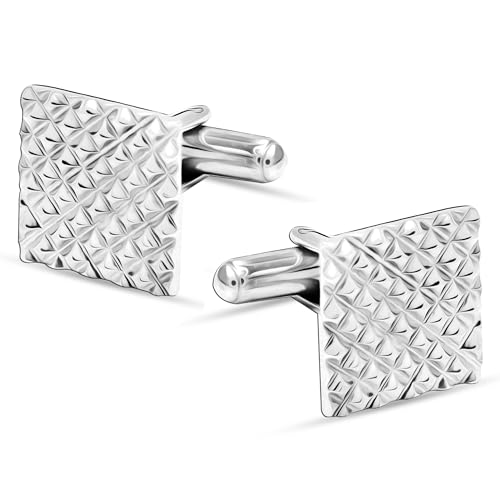 LeCalla Herren Sterling Silber Quadrat Manschettenknöpfe für Papa Vater Großvater, Sterling Silber Diamantschliff Manschettenknöpfe von LeCalla