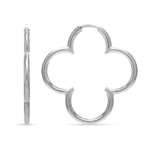 LeCalla Kleeblatt-Creolen aus 925er-Sterlingsilber, elegant und leicht, einfache Blume, mittelgroße Kleeblatt-Creolen für Damen, 33 mm von LeCalla