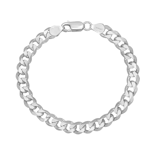 LeCalla solide 925 Sterling Silber Curb Kette Armbänder für Männer | Italienisch 6,5 mm Diamant-Schliff Cuban Link Curb Kette Armband 8 Zoll von LeCalla