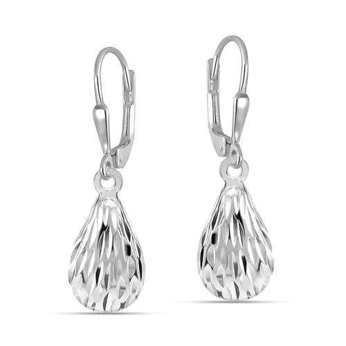 LeCalla Sterling Silber Schmuck, leichte ovale Leverback-Ohrringe mit Diamantschliff für Damen von LeCalla