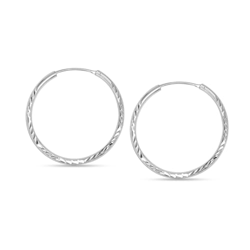 LeCalla Runde Endlos-Creolen aus 925er Sterlingsilber für Damen | Mittlere Creole mit Diamantschliff (2 mm) | Runde, runde Ohrhänger (30 mm) von LeCalla