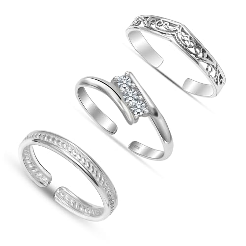 LeCalla Satz von 3Pcs 925 Sterling Silber Zehenringe für Frauen | Hypoallergene Adjustable Zirkonia Manschette Band Zehenringe | Frauen Sommer Strand Fuß Schmuck Set von LeCalla