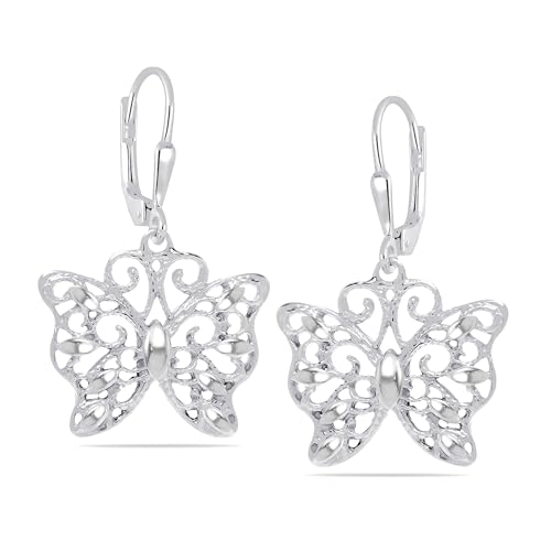 LeCalla Schmetterlingsohrringe aus 925er Sterlingsilber für Damen | Filigrane Schmetterlings-Tropfen-Ohrhänger mit Klappverschluss, 32 mm von LeCalla