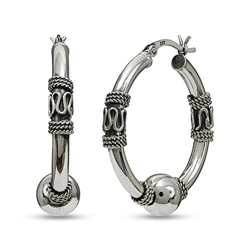 LeCalla Sterling Silber Schmuck Antik Bali Light-Weight Hoop Click-Top-Ohrringe für Frauen 22 MM von LeCalla