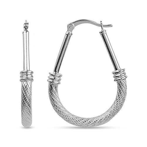 LeCalla Sterling Silber Schmuck Leichtes Gewicht Texturierte Hochglanz Reifen Ohrring für Frauen von LeCalla