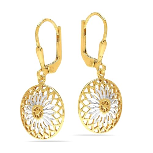 LeCalla Sterling Silber Hebelrückseite filigrane Ohrringe leichte zweifarbige Diamant-Schliff baumeln Margerite Tropfen Ohrring für Frauen - 30mm von LeCalla