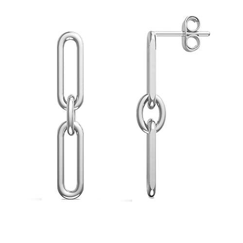 LeCalla Sterling Silber Schmuck Rhodinierte Italienische Büroklammer Link Drop Liner Ohrstecker für Damen Teen 25MM von LeCalla